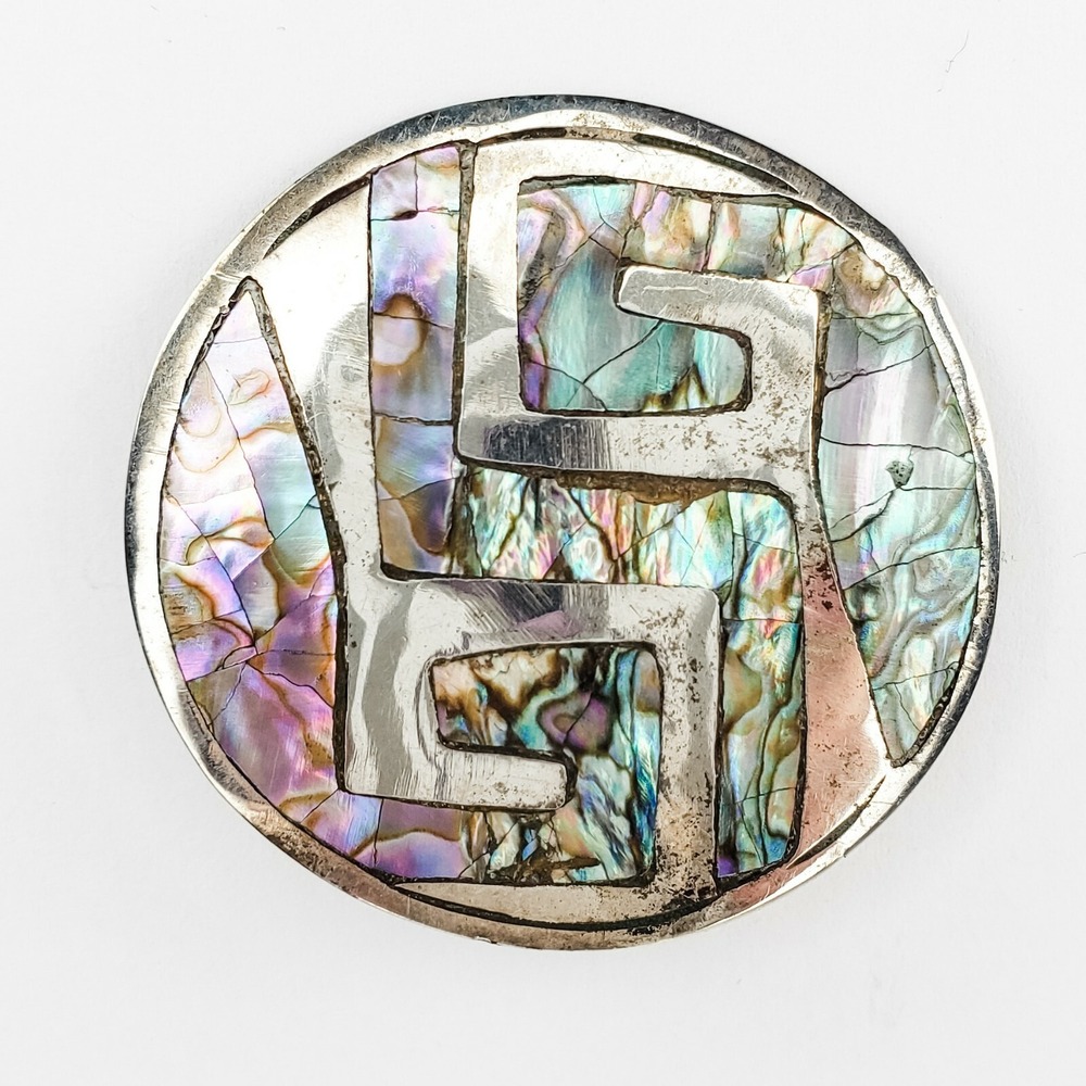 Vintage Mexico Sterling Silver 925 Abalone Shell Brooch Pin Eagle Hallmark